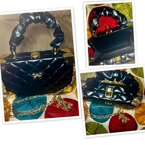 Elegant Black Quilted Handbag with Gold Accents